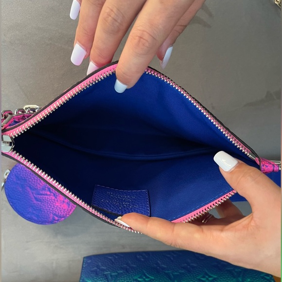 NWT Louis Vuitton Trio Pouch Taurillon Illusion Blue/Pink - Picture 10 of 11